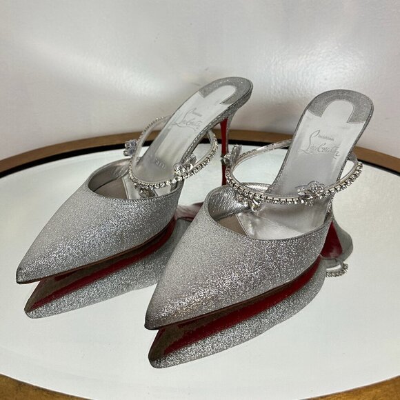 CHRISTIAN LOUBOUTIN Planet Queen 70 Glitter Leather Pump in Silver Glitter - Picture 3 of 15